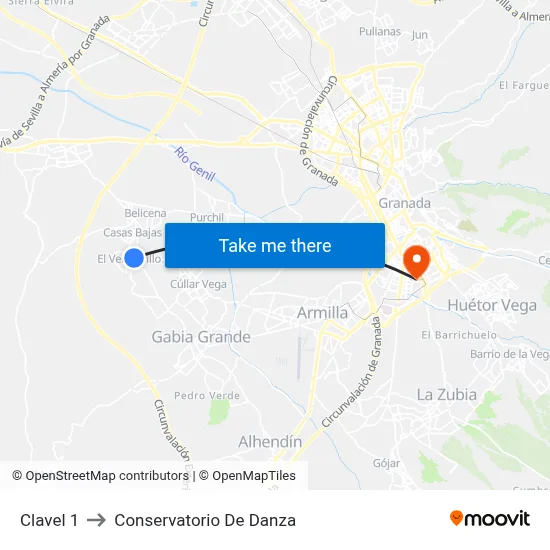 Clavel 1 to Conservatorio De Danza map