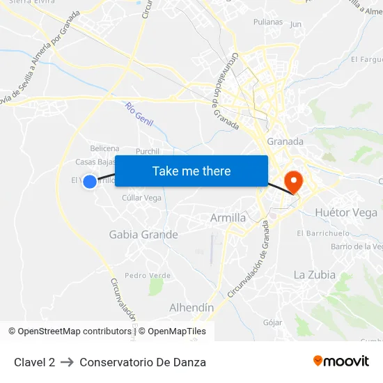 Clavel 2 to Conservatorio De Danza map