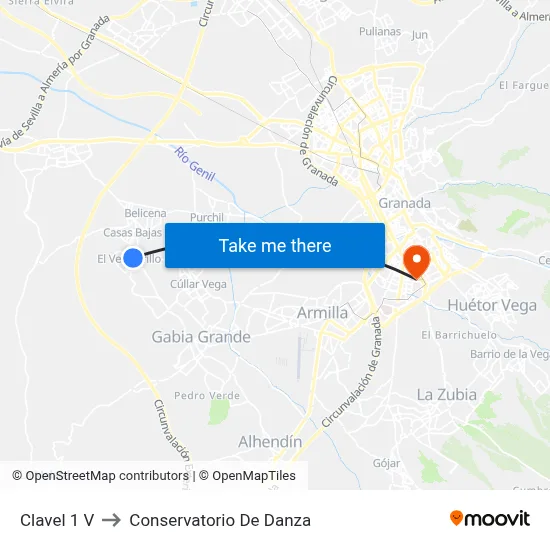 Clavel 1 V to Conservatorio De Danza map