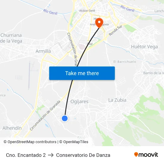 Cno. Encantado 2 to Conservatorio De Danza map
