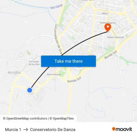 Murcia 1 to Conservatorio De Danza map