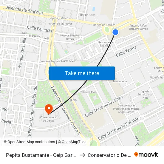 Pepita Bustamante - Ceip García Lorca to Conservatorio De Danza map