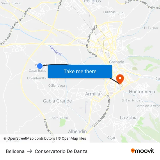 Belicena to Conservatorio De Danza map