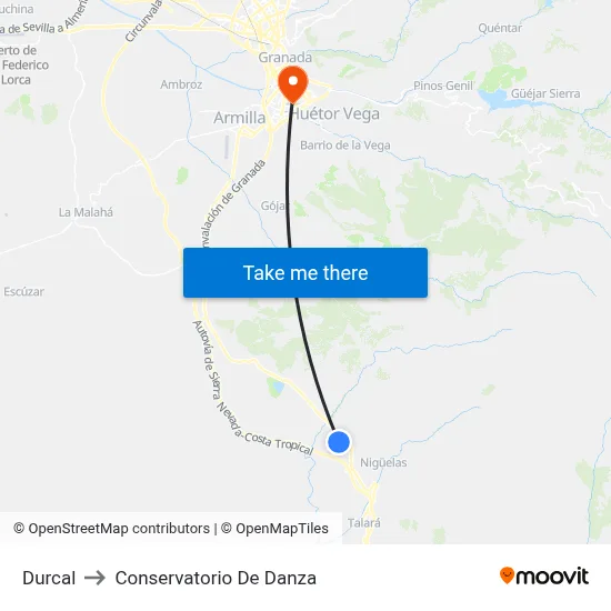 Durcal to Conservatorio De Danza map