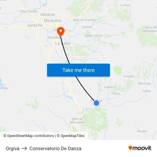 Orgiva to Conservatorio De Danza map