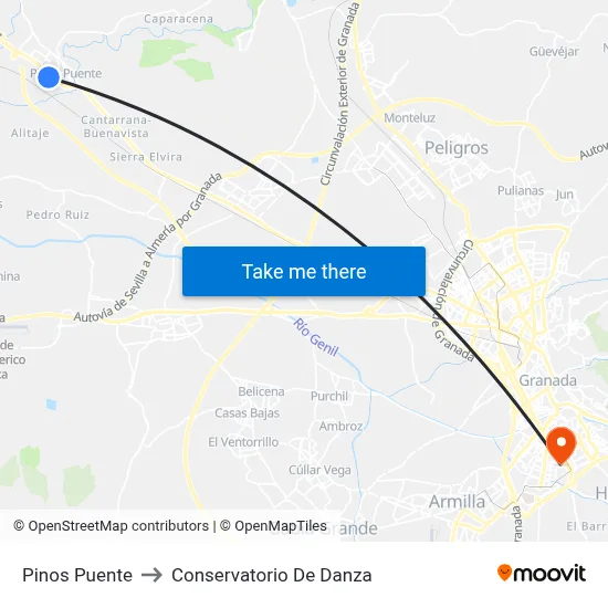 Pinos Puente to Conservatorio De Danza map