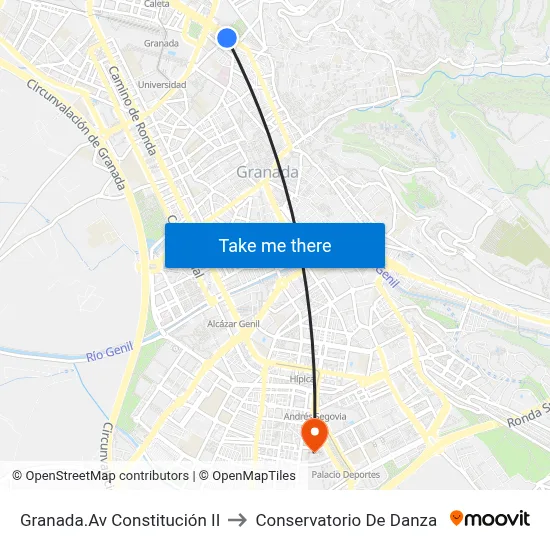 Granada.Av Constitución II to Conservatorio De Danza map