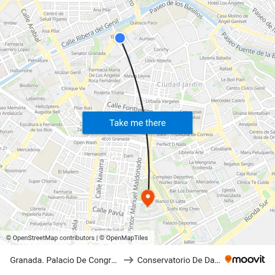 Granada. Palacio De Congresos to Conservatorio De Danza map