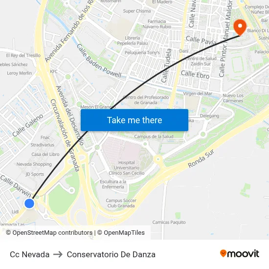 Cc Nevada to Conservatorio De Danza map