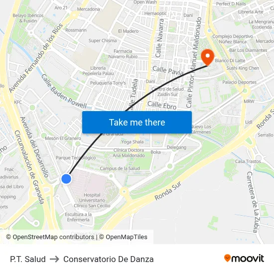 P.T. Salud to Conservatorio De Danza map