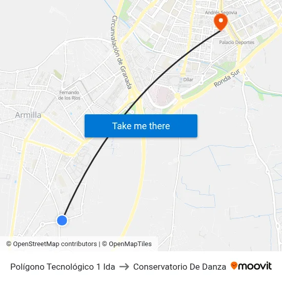 Polígono Tecnológico 1 Ida to Conservatorio De Danza map