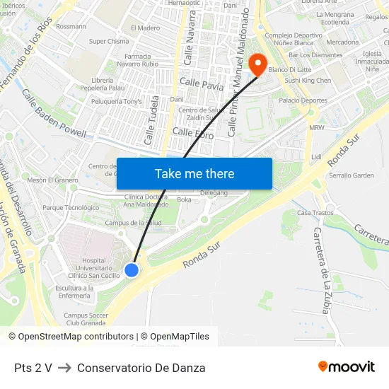 Pts 2 V to Conservatorio De Danza map