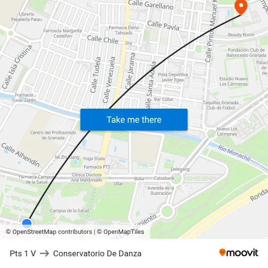 Pts 1 V to Conservatorio De Danza map