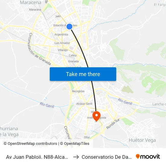 Av Juan Pabloii. N88-Alcampo to Conservatorio De Danza map