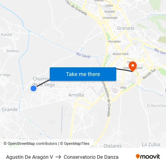Agustín De Aragón V to Conservatorio De Danza map