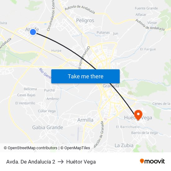 Avda. De Andalucía 2 to Huétor Vega map