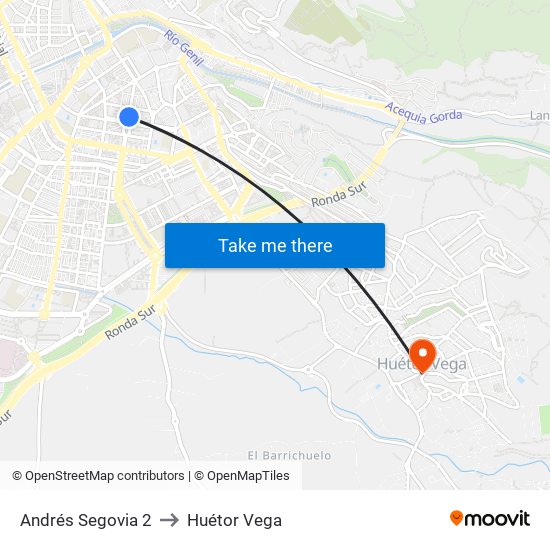 Andrés Segovia 2 to Huétor Vega map