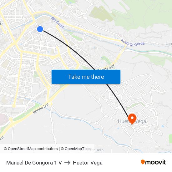 Manuel De Góngora 1 V to Huétor Vega map