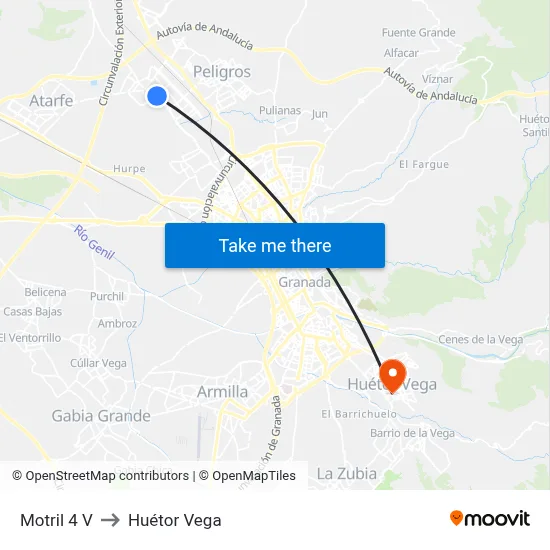 Motril 4 V to Huétor Vega map