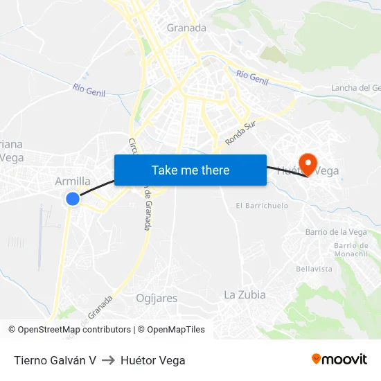 Tierno Galván V to Huétor Vega map