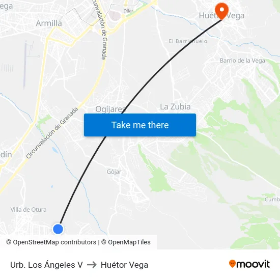 Urb. Los Ángeles V to Huétor Vega map