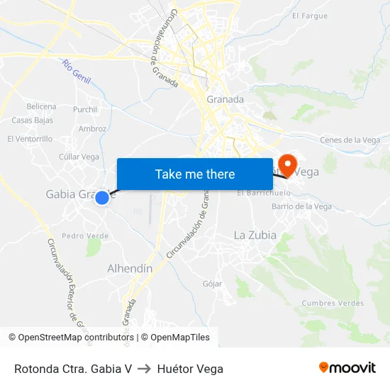Rotonda Ctra. Gabia V to Huétor Vega map