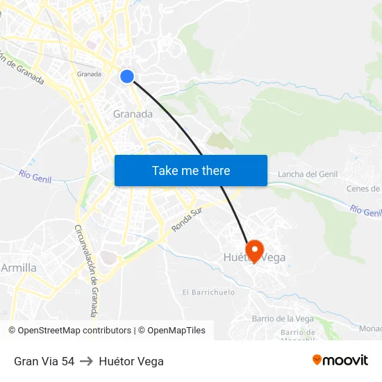 Gran Via 54 to Huétor Vega map