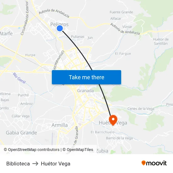 Biblioteca to Huétor Vega map