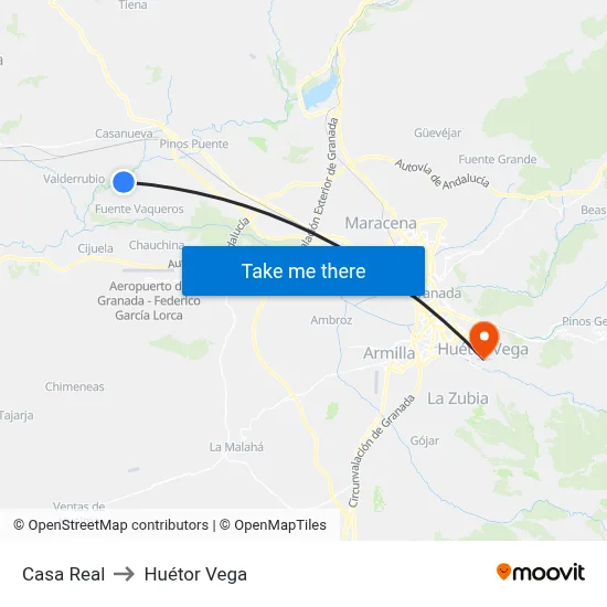 Casa Real to Huétor Vega map