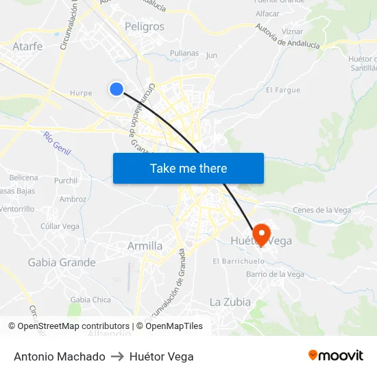 Antonio Machado to Huétor Vega map