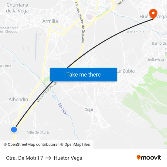 Ctra. De Motril 7 to Huétor Vega map