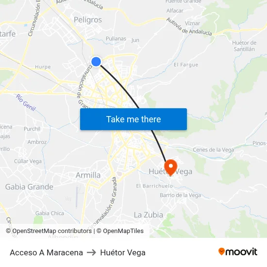 Acceso A Maracena to Huétor Vega map