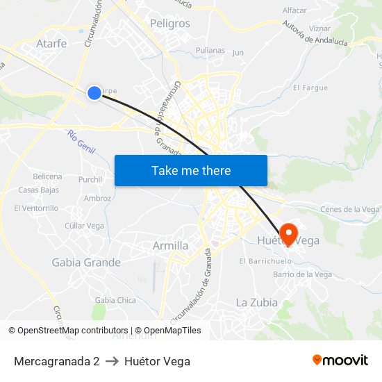 Mercagranada 2 to Huétor Vega map