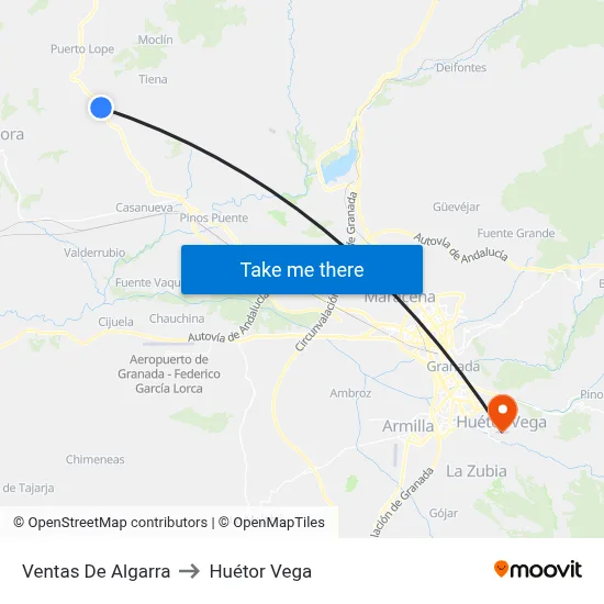 Ventas De Algarra to Huétor Vega map