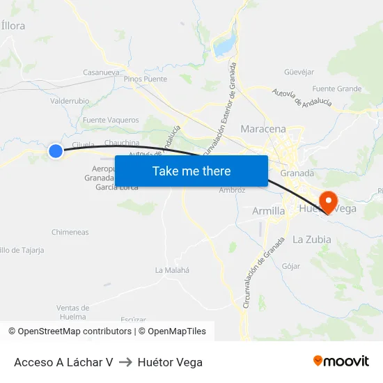 Acceso A Láchar V to Huétor Vega map