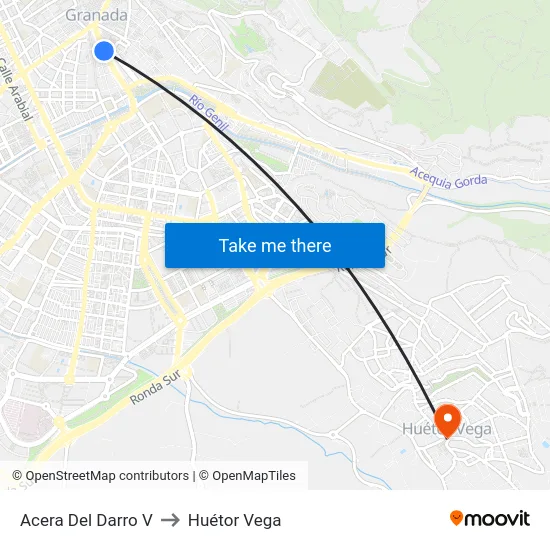 Acera Del Darro V to Huétor Vega map