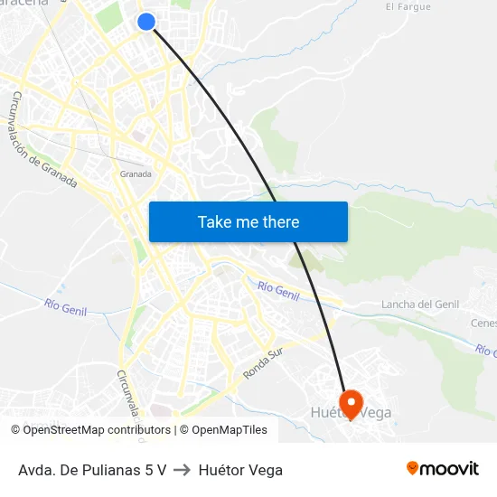 Avda. De Pulianas 5 V to Huétor Vega map