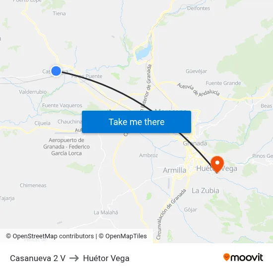 Casanueva 2 V to Huétor Vega map