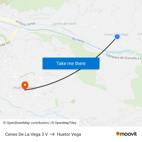 Cenes De La Vega 3 V to Huétor Vega map