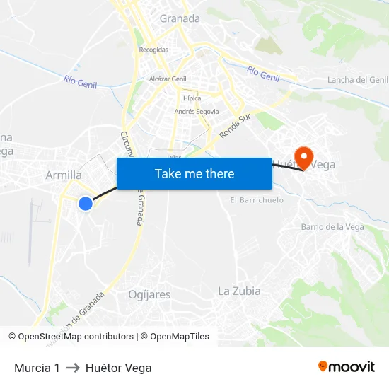 Murcia 1 to Huétor Vega map