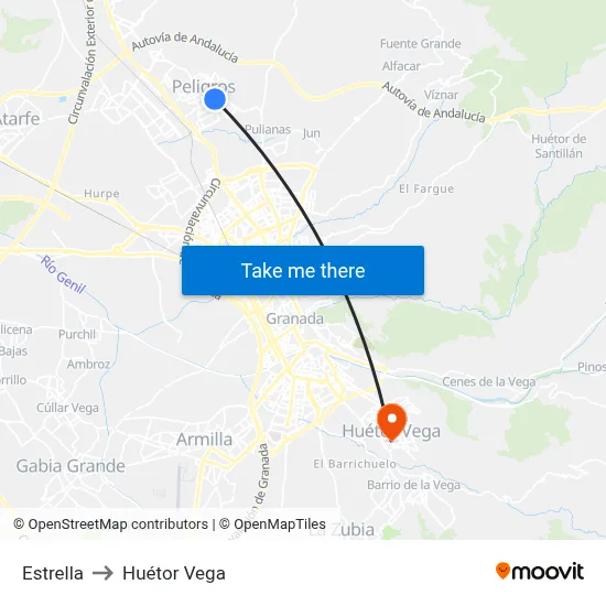 Estrella to Huétor Vega map