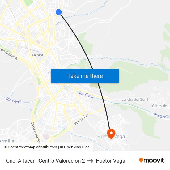 Cno. Alfacar - Centro Valoración 2 to Huétor Vega map
