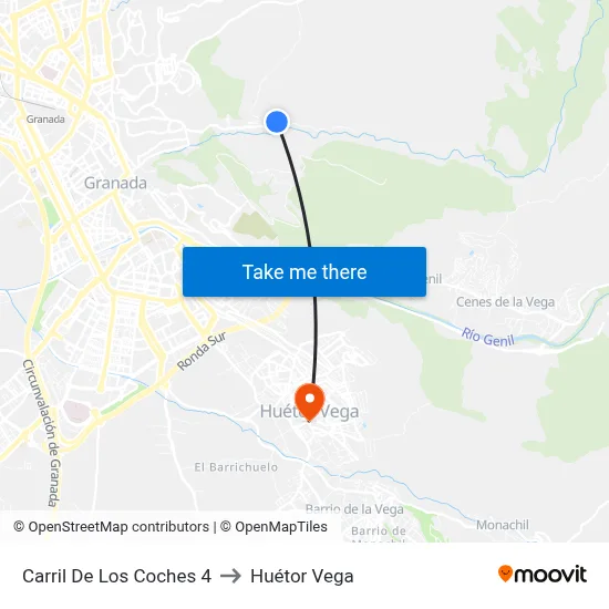Carril De Los Coches 4 to Huétor Vega map