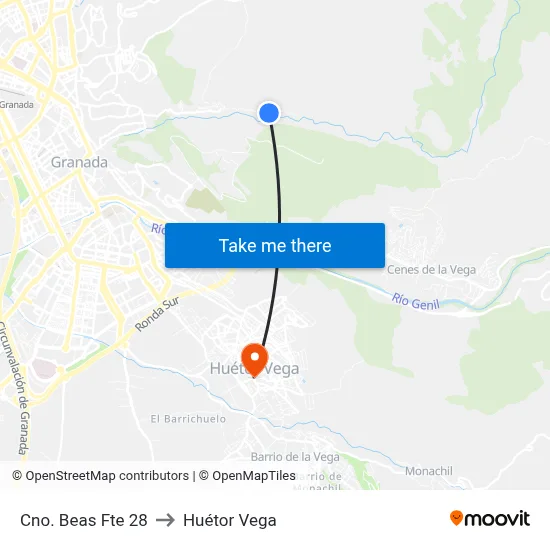 Cno. Beas Fte 28 to Huétor Vega map