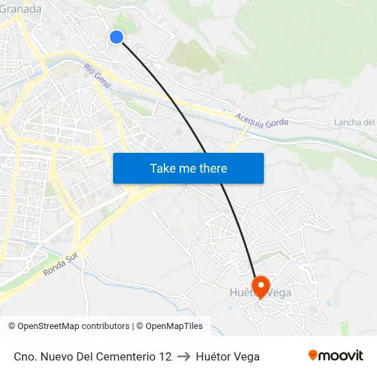 Cno. Nuevo Del Cementerio 12 to Huétor Vega map