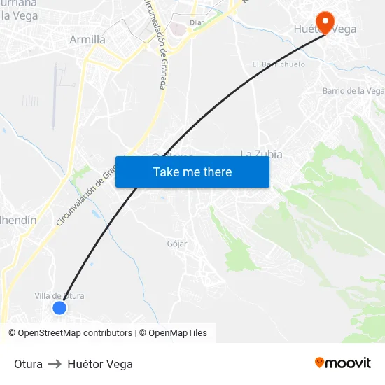 Otura to Huétor Vega map