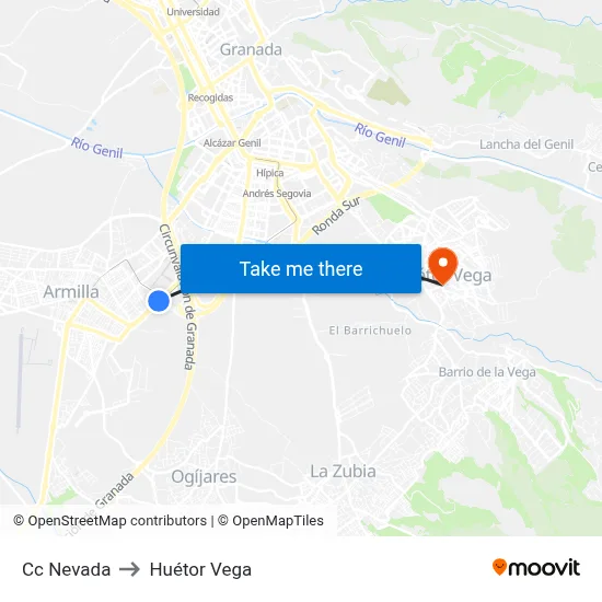 Cc Nevada to Huétor Vega map
