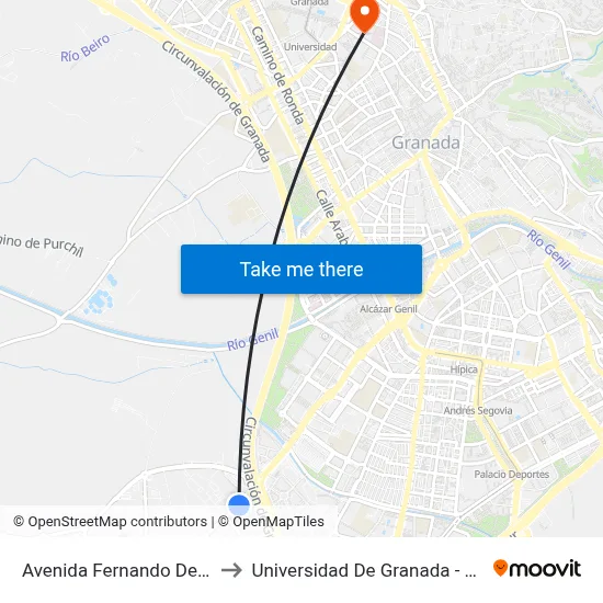 Avenida Fernando De Los Rios, 91 to Universidad De Granada - Campus Centro map