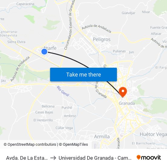 Avda. De La Estación 2 to Universidad De Granada - Campus Centro map