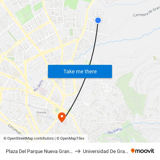 Plaza Del Parque Nueva Granada -  Fte Parroquia S.J. Bautista to Universidad De Granada - Campus Centro map